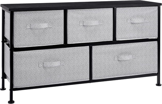 Amazon Basics Extra Wide Fabric 5-Drawer Storage Organizer Unit for Closet, Black