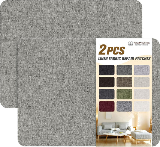 KING MOUNTAIN Fine Linen Fabric Patches, Self-Adhesive, 8x11 inch, 2 PCS, Multi Color, For Linen Sofa and Clothes Repair (Medium Grey, 8" x 11" - 2PCS)