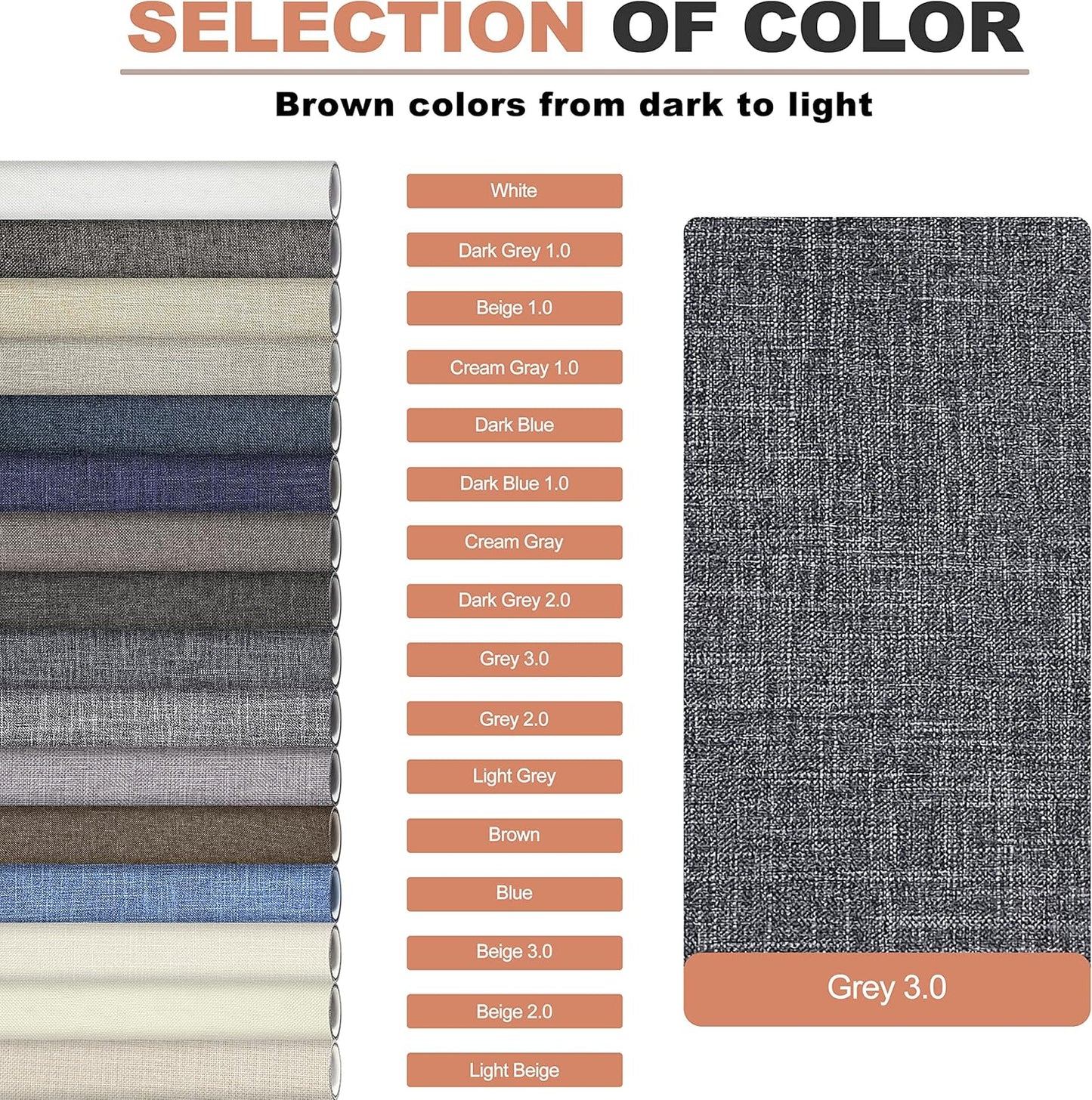 KING MOUNTAIN Fine Linen Fabric Patches, Self-Adhesive, 12x40 inch, Multi Color, For Linen Sofa and Clothes Repair (Dark Grey 3.0)